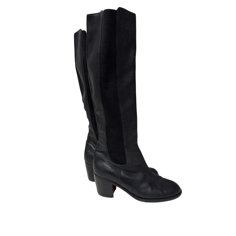 Jacqueline Schnabel Tall Boots Women 38 Black Leather Stretch Panel Block Heel